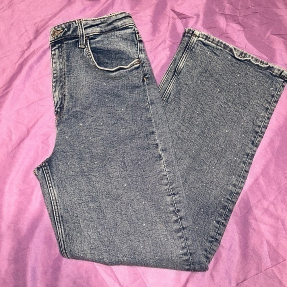 H&M Girls Rhinestoned Light Wash Wide Leg Jeans